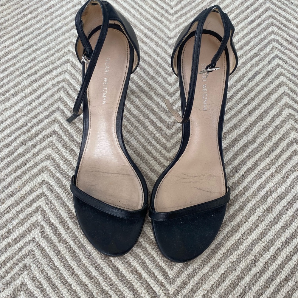 Stuart Weitzman Black Open-Toe Ankle-Strap Heels
